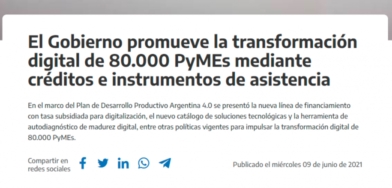 El Gobierno promueve la transformación digital de 80.000 PyMEs mediante créditos e instrumentos de asistencia
